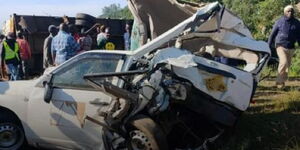 Probox vehicle that was involved in an accident along Eldoret-Malaba Highwayon Sunday, August 25, 2024