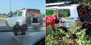 Left: The probox filmed speeding on the highway right: the probox after it crashed 