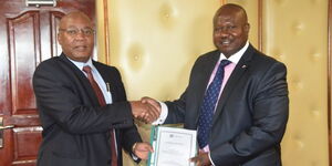 Prof. John Muteti hands over to Dr. Anthony Omerikwa, new CEO of NACADA, November 2023