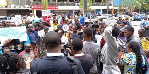 Street vendors living with disabilities protest along Moi Avenue on November 14, 2023