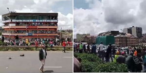 Githurai 45 residents barricade the Thika superhighway after floods maroon their houses on the night of April 23, 2024