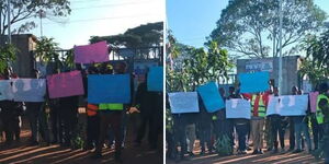 Kitale-Morpus road project worker protesting on Wednesday, November 12, 2025.