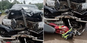 A photo collage of the crash between PS Mang'eni's vehicle and the motorcycle.