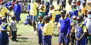 Pupils wait for teachers at ACK Ngai Ntethia Primary School in Tigania West on January 4, 2021.