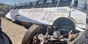 A photo of the Pwani University bus involved in an accident in Naivasha on March 30, 2023.