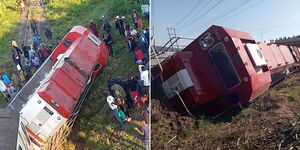 A collage image of a Kisumu bound train involved in an accident along the Kisumu- Kakamega railway on September 24, 2022.