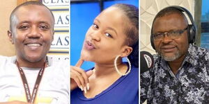 From left to right: Radio presenters Maina Kageni, Kamene Goro and Jacob 'Ghost' Mulee.