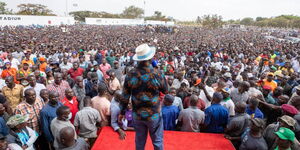 Raila Odinga adressing residents of Kisumu Town on February 18, 2023.