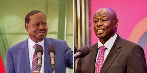 A photo collage of Azimio leader Raila Odinga (left) and Deputy President Rigathi Gachagua 