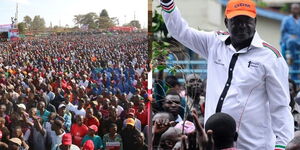A collage of ODM supporters in Kamukunji Nairobi, with Azimio Party leader Raila Odinga.