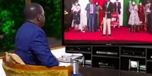 The clip which was edited to depict ODM leader Raila Odinga watching Ruto perform a gospel song.