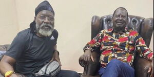 Roots party leader George Wajackoyah (left) and former Prime Minister Raila Odinga.