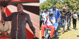 A collage of Former Prime Minister Raila Odinga and President William Ruto during the campaign period.