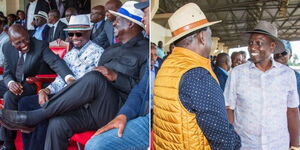 A photo collage of President William Ruto and former Prime Minister Raila Odinga at the Kasarani stadium on May 13 - May 14, 2023.