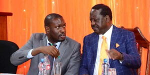 A photo of ODM's Party Leader Raila Odinga (right) and Secretary General Edwin Sifuna (left).