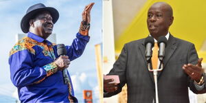 A collage image of Azimio leader Raila Odinga in Murang'a on April 20, 2023(Left) and Deputy President Rigathi Gachagua at a church service in Nakuru on May 6, 2023(Right)