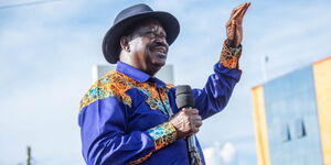 Azimio Leader Raila Odinga addressing supporters in Murang'a County on April 20, 2023.