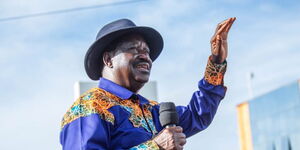 Azimio la Umoja coalition leader Raila Odinga addresses Murang'a residents on April 20, 2023.