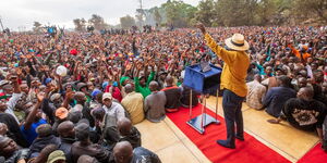 Former Prime Minister Raila Odinga addressing a rally in Kamukunji Grounds on June 27, 2023.