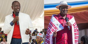 A collage of President William Ruto (left) addressing delegates at a State House event and opposition leader Raila Odinga (right) speaking at a rally in Narok in September 2023