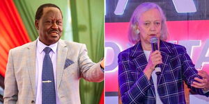 Former Prime Minister Raila Odinga speaking at an event on August 14, 2023 (left) and US Ambassador Meg Whitman at a function on February 23, 2023 (right).