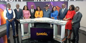 Ramogi TV Presenters pose for a photo during the launch of the TV station on Monday, November 29,