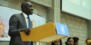 Raphael Obonyo addresses a forum at the United Nations on March 23, 2021. 
