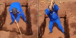 Nairobi Police Commander Yakub Rashid digging the grave of the late Senator Yusus Haji