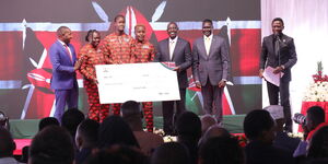 A photo of Malkia stars receiving cash awards at Talanta Plaza, Nairobi on September 1, 2023 