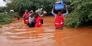 Red Cross officials helping residents during a flood in West Pokot in November 25, 2019