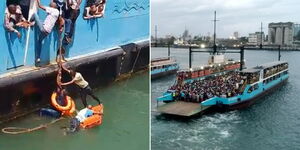 Rescuers in the Indian Ocean to rescue baby abandoned by mother (left)  and a ferry crossing in Mombasa.