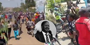 Residents of Bondo(left) and Kisumu (Right)march to mourn Raila's death