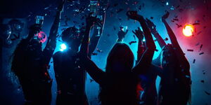 A graphic representation of revelers at a party.