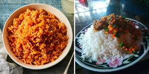 Photo collage of rice served on a plate