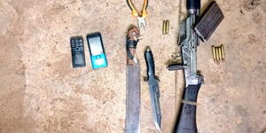 Screengrab of weapons and phones recovered from suspects felled in Nakuru County on April 13, 2024