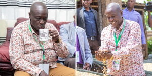 Deputy President Rigathi Gachagua drinking coffee and visiting a farm in Meru on Saturday June 10, 2023
