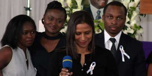 Rita Field-Marsham, one of the daughter's of the late Cabinet Minister Nicolas Biwott, speaking during his burial in 2017.
