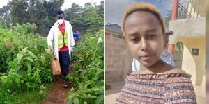 A photo collage of JKUAT student Rita Waeni and detectives at the Kiambaa Dam where a head suspected to belong to Waeni was found. 