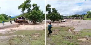 Residents rushing to rescue ten people swept away by floods while attempting to cross river Muswii in Makueni County