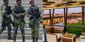 A collage of the Kenya Police and Rixxos Lounge in Kitengela.