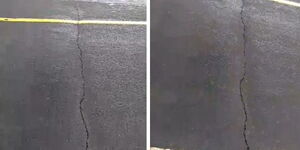 Collage image of crack witnessed on Nairobi-Kangundo Road on April 27, 2024