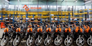 Motorbikes displayed at the Roam Motorcycle Plant 