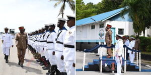 Photo collage of the outgoing Chief of Defence Forces (CDF) General Robert Kibochi during a transitional visit on Tuesday May 2, 2023