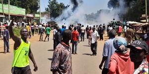 A screen grab of bodaboda riders and residents protesting in Nambale on May 15, 2023 after a vehicle killed a form one student.