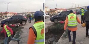 A group of rowdy boda boda riders stoning a woman's car in Kitengela on January 18, 2024