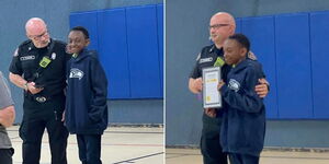 A photo collage of Roy Ngunjiri receiving the life-saving recognition award at Forest Park Adventist Christian School based in Everett, Washington on May 25, 2023. 