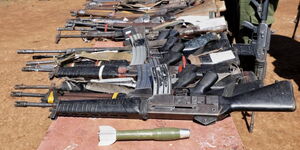 A rocket-propelled grenade and ammunition were surrendered by illegal gun owners in Samburu County by a multi-agency security team on May 19, 2023.