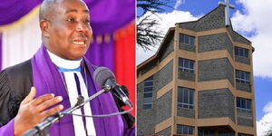 Rt. Reverend Thegu Mutahi (left) and the PCEA Church in Kajiado.