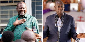 A photo collage of Public Service Cabinet Secretary Geoffrey Ruku (left) and Former Deputy President Rigathi Gachagua.