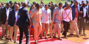 President Ruto arriving in Kilgoris, Narok County for a thanksgiving service accompanied by regional leaders
